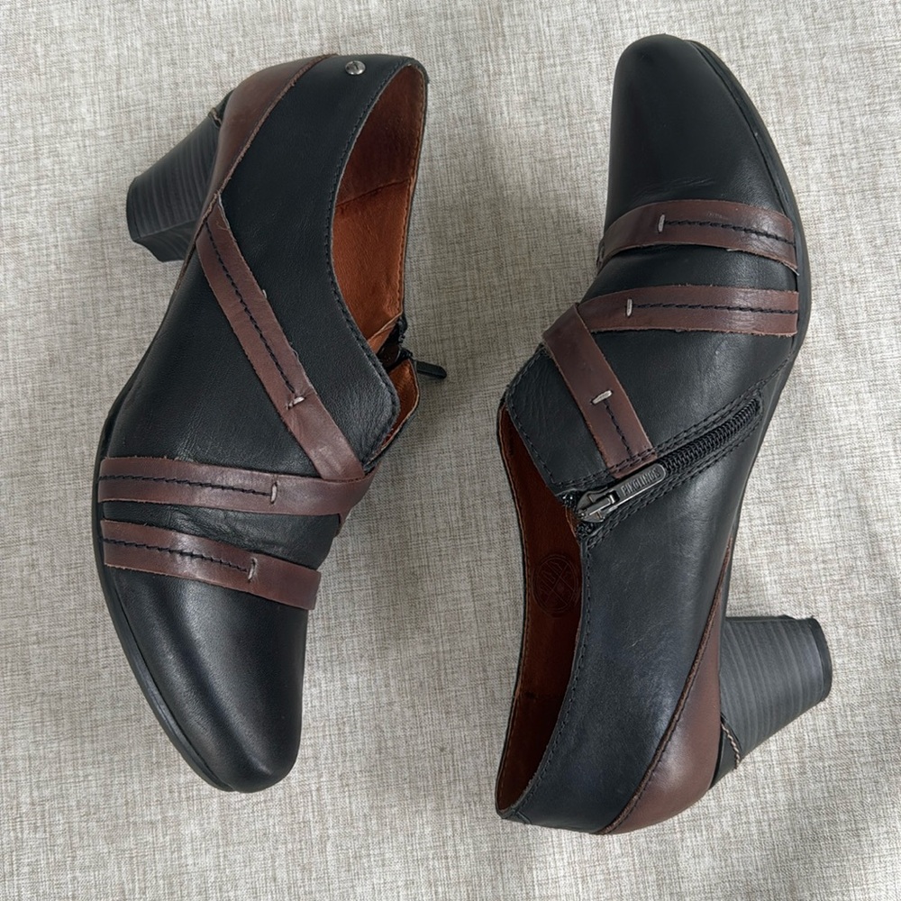 Pikolinos Lillie Leather Stacked Heel side zip Shoes Booties Sz 41‎